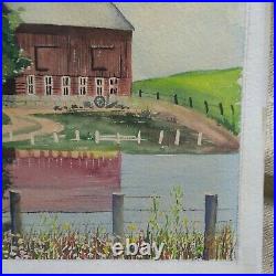 2 Paintings Antique American Farm cabin Folk Art Winter Landscape watercolor