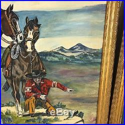 2 Vintage Signed Primitive Colorful Folk Art Oil Painting LF Smoke Adams WOW