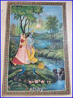 38x29 Large Krishna Radha Ethnic Decor Painting Handmade Hindu Indian Folk Art