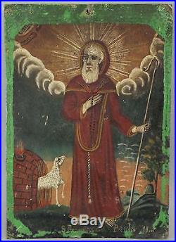 3 Antique 19thC Spanish Colonial Folk Art Painted Icons Saints, Mary & Jesus, NR