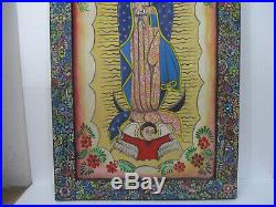43 XL Hand painted wood retablo with Our Lady of Guadalupe, mexican folk art