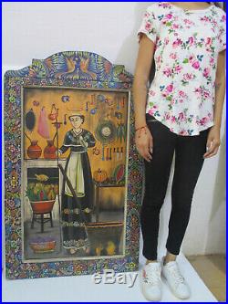 43 XL Hand painted wood retablo with Saint Pascual Scene, mexican folk art