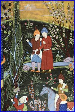 46 Antique Mughal Indian Painting Pigment Silk Traditional Folk Art Garden
