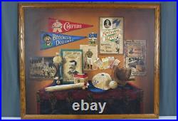 47 Folk art style painting of vintage Baseball, signed Huntington, Lou Gehrig