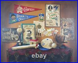 47 Folk art style painting of vintage Baseball, signed Huntington, Lou Gehrig