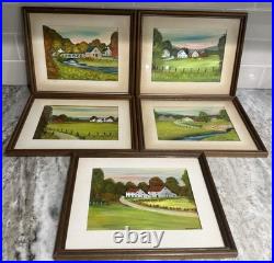 5 Charles Thomas Garland Original Paintings Signed PA Folk Art Landscapes Frame