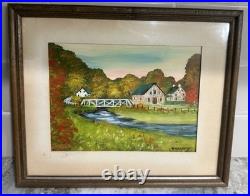 5 Charles Thomas Garland Original Paintings Signed PA Folk Art Landscapes Frame