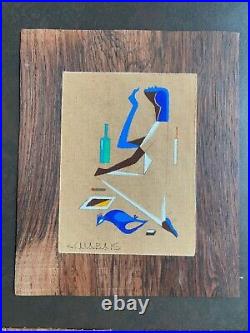 5x Lot 1950's VIRGILIO NABAIS Cubist Modern Paintings Linen on Wood Veneer MCM