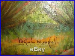 60s FOLK ART ARTIST Vada Woodell OIL PAINTING MIDLAND TEXAS SKYLINE DOWNTOWN