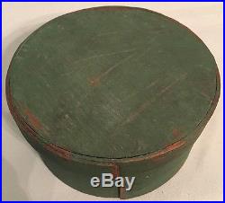 6 1/4 Antique Round Wooden Pantry Box Best Early Dry Green Paint Folk Art Aafa