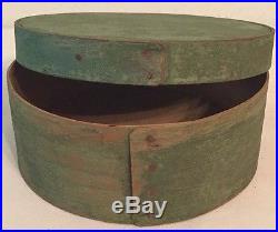 6.5 Antique Round Wooden Pantry Box Early Dry Crusty Green Paint Folk Art Aafa