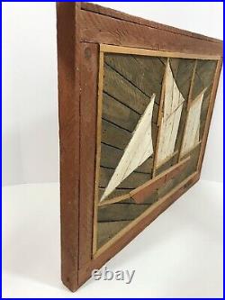 70s Rare Nautical Wooden Lath Folk Art Theodore DeGroot Clipper Sailboat Picture