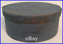7 1/4 Antique Round Wooden Pantry Box Early Dry Crusty Blue Paint Folk Art Aafa