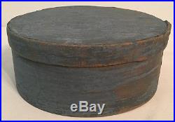 7 1/4 Antique Round Wooden Pantry Box Early Dry Crusty Blue Paint Folk Art Aafa