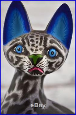 A1142 Cat Alebrije Oaxacan Wood Carving Painting Handcrafted Folk Art Mexican Cr