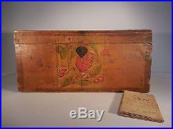 AAFA 19th c Paint Decorated Wedding Box Antique Folk Art Painted Pine Box