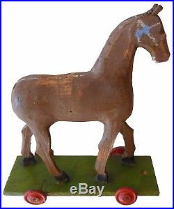 AAFA Antique Folk Art Painted Wooden Pull Toy Horse #1