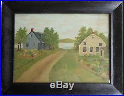 AAFA late 1800s Antique Folk Art Naive Painting Painted Frame