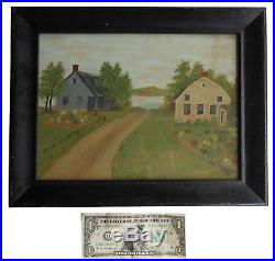 AAFA late 1800s Antique Folk Art Naive Painting Painted Frame