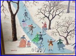 ALBERT WEBSTER DAVIES Primitive Folk Art Winter Painting Original Oil