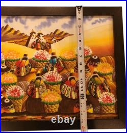 ALONSO FLORES Signed 16×22 ORIGINAL Oil PAINTING Cusco Peru 2015 Framed