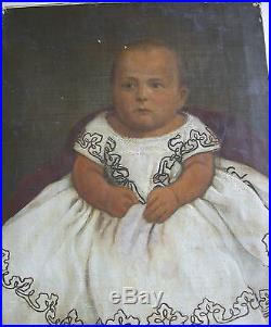 AMERICAN FOLK ART Oil PAINTING of a Young Child 19th Century 24x18