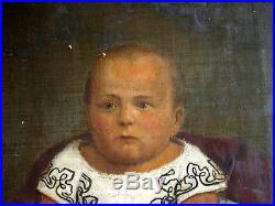 AMERICAN FOLK ART Oil PAINTING of a Young Child 19th Century 24x18
