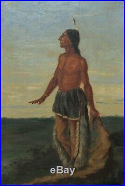 AMERICAN FOLK ART PAINTING INDIAN BRAVE NATIVE AMERICAN Antique