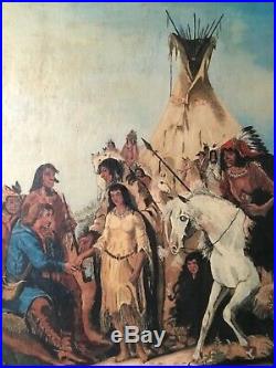 AMERICAN FOLK ART PAINTING INDIAN BRAVE NATIVE AMERICAN Antique