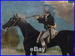 AMERICAN FOLK ART antique oil painting 19thC Horse hunter Hunting Signed c1823