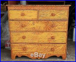 ANTIQUE 19th CENTURY AMERICAN FEDERAL CHEST WITH FOLK ART PAINT DECORATION