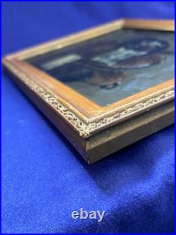 ANTIQUE 19th C AMERICAN SCHOOL FOLKART PAINTING CATS KITTENS IN BASKET FRAMED