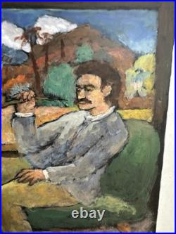 ANTIQUE CHARLES BURDICK ORIGINAL OIL PAINTING SELF PORTRAIT Nude Folk Mixed Art
