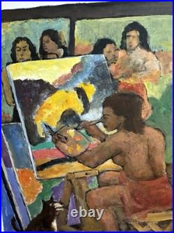 ANTIQUE CHARLES BURDICK ORIGINAL OIL PAINTING SELF PORTRAIT Nude Folk Mixed Art