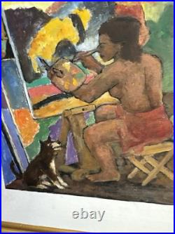 ANTIQUE CHARLES BURDICK ORIGINAL OIL PAINTING SELF PORTRAIT Nude Folk Mixed Art