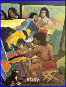 ANTIQUE CHARLES BURDICK ORIGINAL OIL PAINTING SELF PORTRAIT Nude Folk Mixed Art