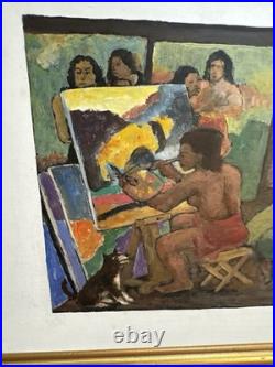 ANTIQUE CHARLES BURDICK ORIGINAL OIL PAINTING SELF PORTRAIT Nude Folk Mixed Art