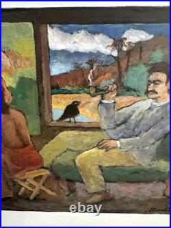 ANTIQUE CHARLES BURDICK ORIGINAL OIL PAINTING SELF PORTRAIT Nude Folk Mixed Art