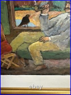 ANTIQUE CHARLES BURDICK ORIGINAL OIL PAINTING SELF PORTRAIT Nude Folk Mixed Art