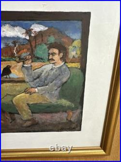 ANTIQUE CHARLES BURDICK ORIGINAL OIL PAINTING SELF PORTRAIT Nude Folk Mixed Art