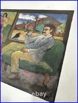 ANTIQUE CHARLES BURDICK ORIGINAL OIL PAINTING SELF PORTRAIT Nude Folk Mixed Art