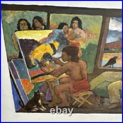 ANTIQUE CHARLES BURDICK ORIGINAL OIL PAINTING SELF PORTRAIT Nude Folk Mixed Art