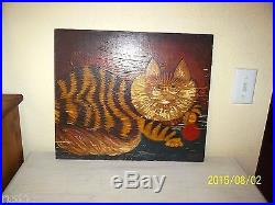 ANTIQUE CHESHIRE CAT PAINTING Folk Art 17 3/4 by 15.5