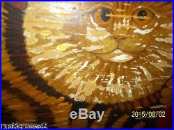 ANTIQUE CHESHIRE CAT PAINTING Folk Art 17 3/4 by 15.5