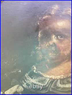 ANTIQUE FOLK ART PAINTING YOUNG GIRL With DOG FOR RESTORATION CORAL NECKLACE 33 T
