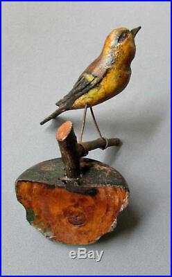 ANTIQUE Hand Painted HAND CARVED WOOD 19th Century FOLK ART BIRD