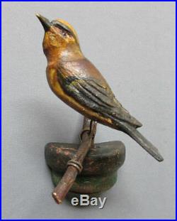 ANTIQUE Hand Painted HAND CARVED WOOD 19th Century FOLK ART BIRD