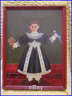 ANTIQUE MEXICAN FOLK ART OIL PAINTING by AGAPITO LABIOS 1898 -1996