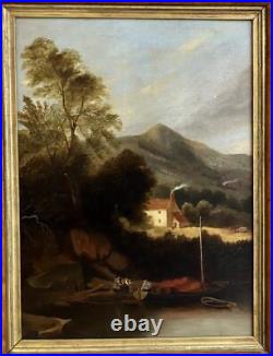 ANTIQUE OIL PAINTING Welsh Romantic Primitive Landscape MONMOUTHSHIRE 1878