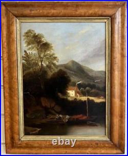 ANTIQUE OIL PAINTING Welsh Romantic Primitive Landscape MONMOUTHSHIRE 1878